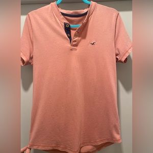 Hollister Logo Icon Pink Crew Neck Short Sleeve Henley Tee - Size S
